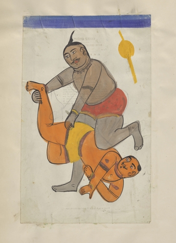 L0079452 A pair of wrestlers. Watercolour drawing.