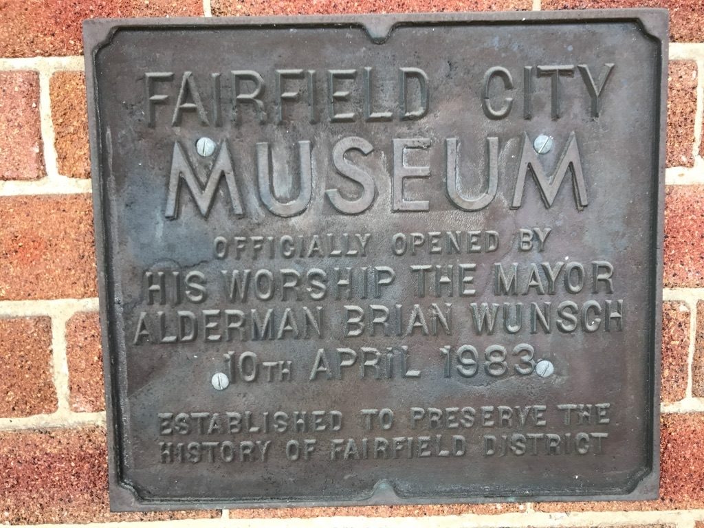 Fairfield City Museum 1983 Plaque showing the museum mission of preserving the history of the City
