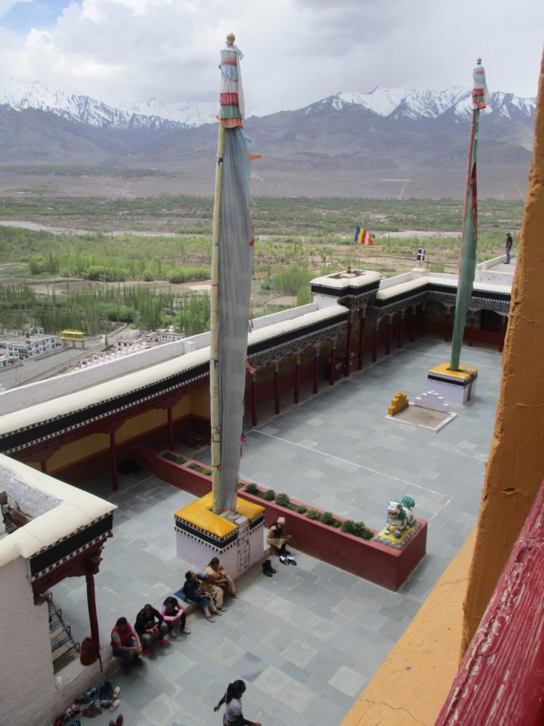 The courtyard and mountains surrounding Thiksey